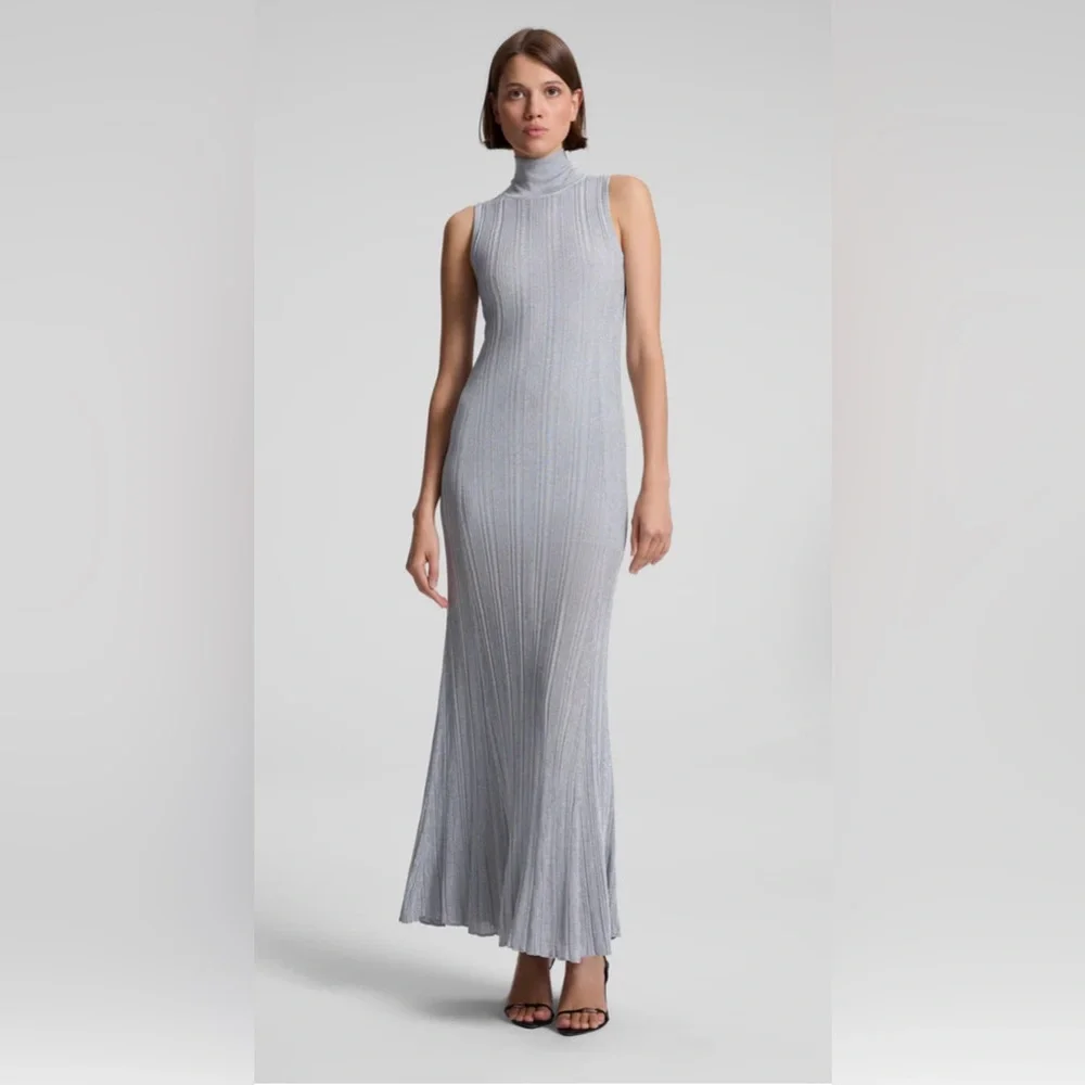 alc ashley metallic knit dress A.L.C. Ashley Metallic High Neck Midi Bodycon Dress